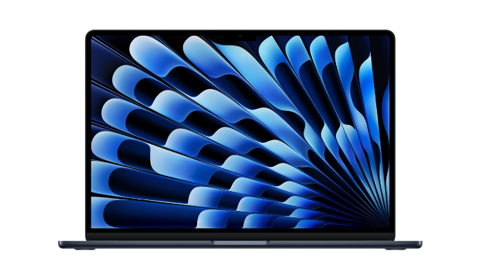 Dark blue laptop with a blue abstract screen